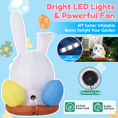 6.2FT Luminous LED Cartoon Easter Inflatable Rabbit Easter 4FT Inflatable Bunny Outdoor Decorations, Blow Up LED Lighted Giant Rabbit With Egg, Holiday Outside Decor For Home, Yard, Lawn, Garden