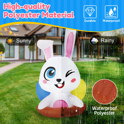 6.2FT Luminous LED Cartoon Easter Inflatable Rabbit Easter 4FT Inflatable Bunny Outdoor Decorations, Blow Up LED Lighted Giant Rabbit With Egg, Holiday Outside Decor For Home, Yard, Lawn, Garden