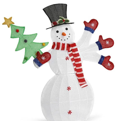 Lighted Snowman Christmas Yard Decorations, Pre-lit 2D Snowman Waving Hands With 170 LED Warm White Lights And Stakes For Xmas Outdoor Holiday Indoor Decor Lighted Holiday Displays