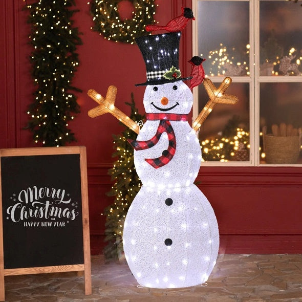 Lighted Snowman Christmas Yard Decorations, Pre-lit Snowman And Birds With 170 LED White Lights And Stakes For Xmas Outdoor Holiday Indoor Decor Lighted Holiday Displays