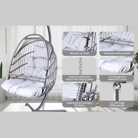 Swing Egg Chair With Stand Indoor And Outdoor Rattan Patio Basket Sling Chair With C-bracke