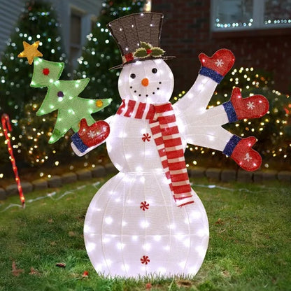 Lighted Snowman Christmas Yard Decorations, Pre-lit 2D Snowman Waving Hands With 170 LED Warm White Lights And Stakes For Xmas Outdoor Holiday Indoor Decor Lighted Holiday Displays