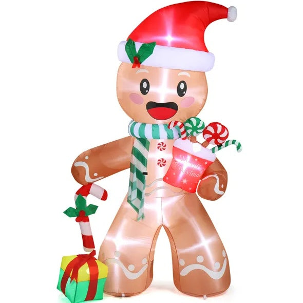 7.9 FT Lighted Christmas Inflatable Decoration, Inflatable Gingerbread Man Outdoor Decoration, Funny Blow Up Yard Decorations With Built-in LED Lights For Holiday Party Front Yard Lawn Garden Decor