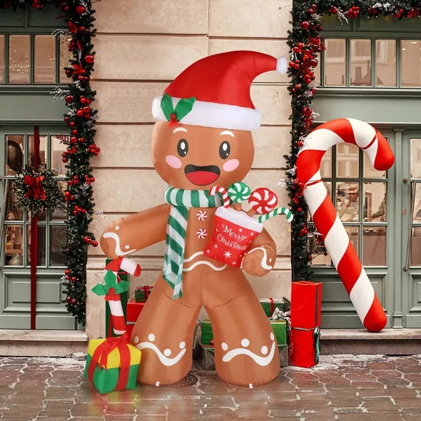 7.9 FT Lighted Christmas Inflatable Decoration, Inflatable Gingerbread Man Outdoor Decoration, Funny Blow Up Yard Decorations With Built-in LED Lights For Holiday Party Front Yard Lawn Garden Decor