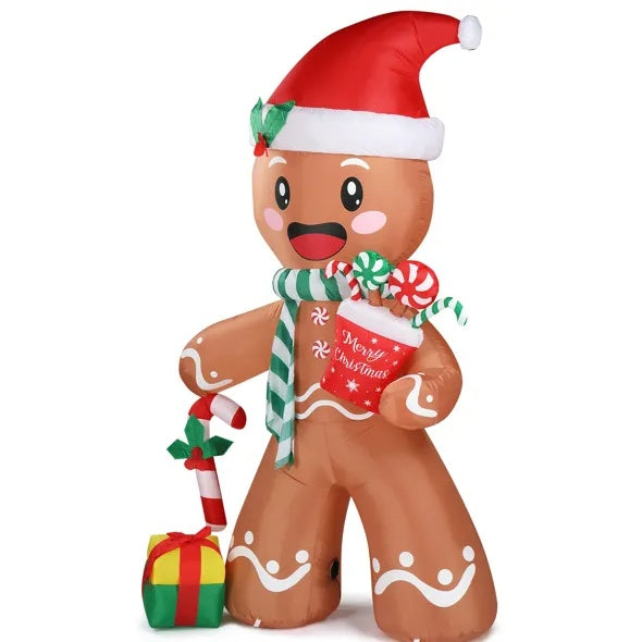 7.9 FT Lighted Christmas Inflatable Decoration, Inflatable Gingerbread Man Outdoor Decoration, Funny Blow Up Yard Decorations With Built-in LED Lights For Holiday Party Front Yard Lawn Garden Decor