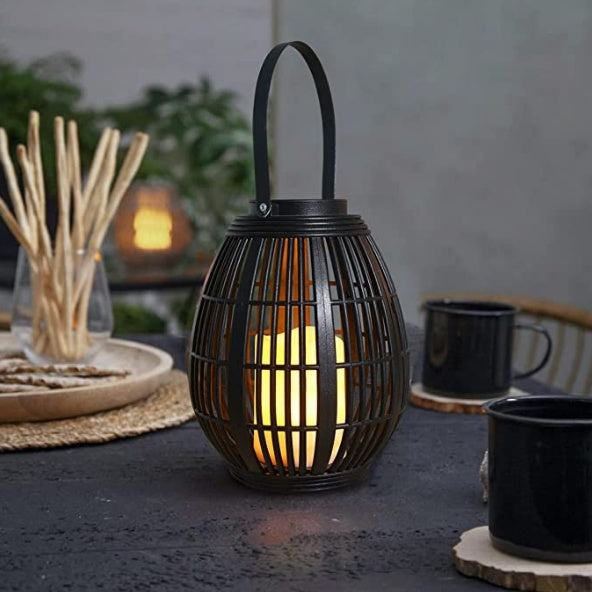 Explosive Solar Retro Patio Plastic Oval Rattan Wind Lamp