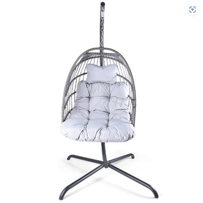 Swing Egg Chair With Stand Indoor And Outdoor Rattan Patio Basket Sling Chair With C-bracke