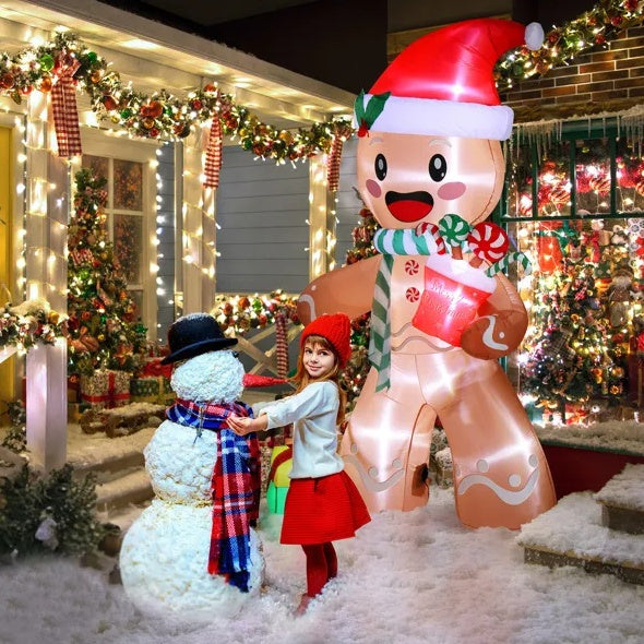 7.9 FT Lighted Christmas Inflatable Decoration, Inflatable Gingerbread Man Outdoor Decoration, Funny Blow Up Yard Decorations With Built-in LED Lights For Holiday Party Front Yard Lawn Garden Decor