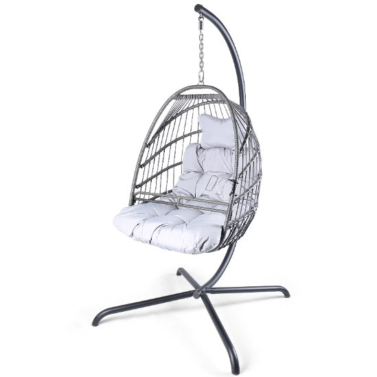 Swing Egg Chair With Stand Indoor And Outdoor Rattan Patio Basket Sling Chair With C-bracke