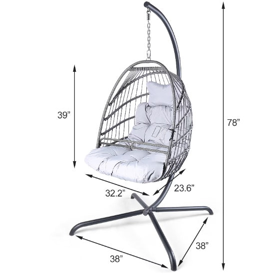 Swing Egg Chair With Stand Indoor And Outdoor Rattan Patio Basket Sling Chair With C-bracke